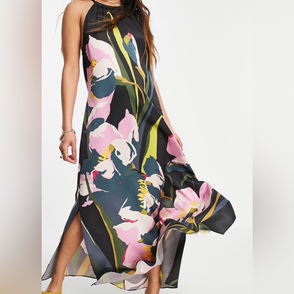 Ted Baker Black and Pink Floral Piana Maxi Dress